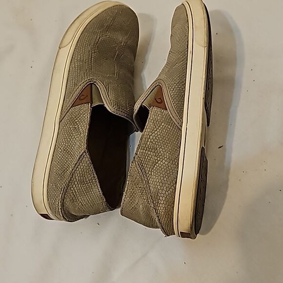 OluKai | Snake Textured Suede Leather Slip On Shoes 9 - Picture 4 of 7